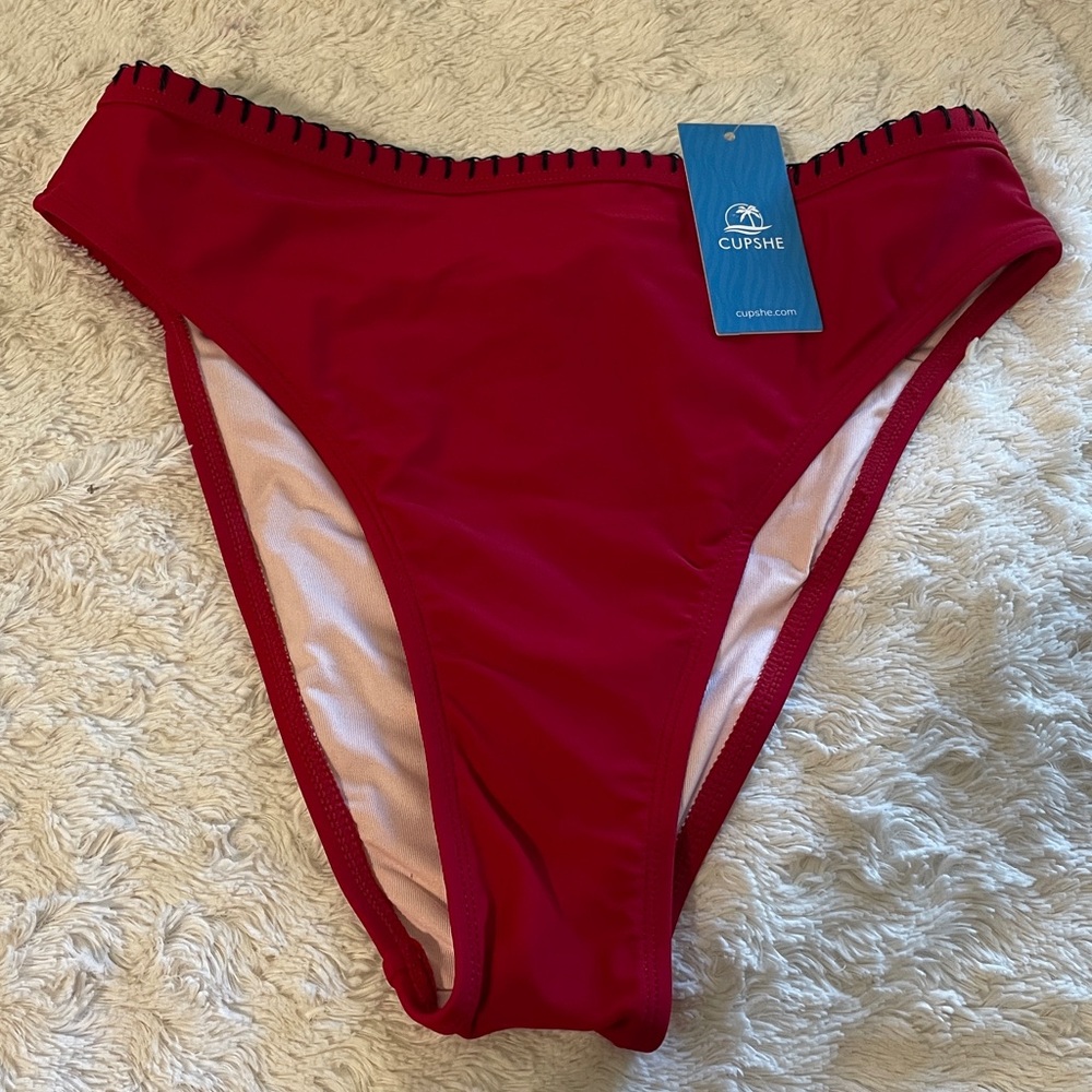Cupshe Vibrant Red Bikini Bottom with Black Trim